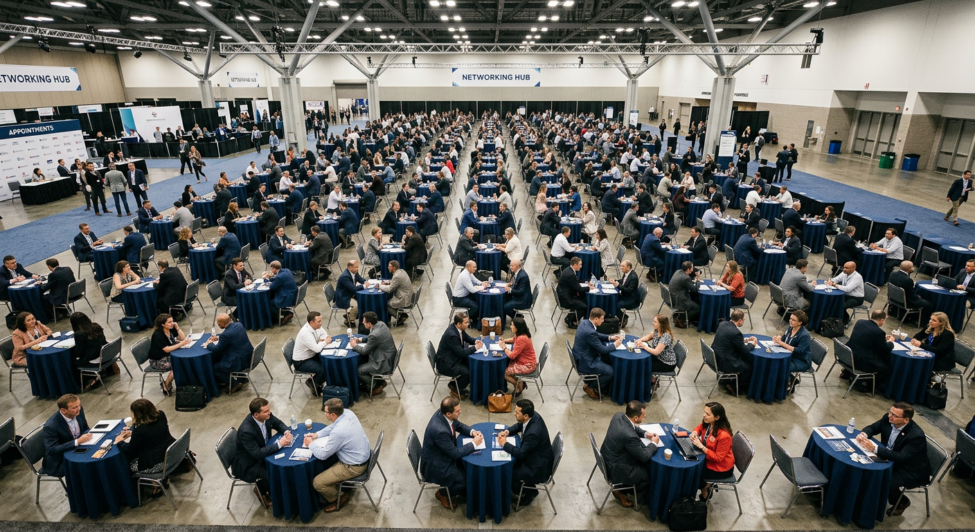 One-on-one appointments at tables in a conference hall